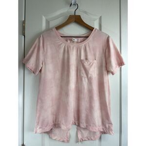 Lole Women's Short Sleeve Split Back Pocket Tee Top Pink White Tie Dye Size S